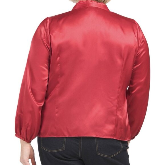 Calvin Klein Women's Satin Blouse Plus Size 2X Red Wrap Front V-Neck NWT $89 - Picture 15 of 15